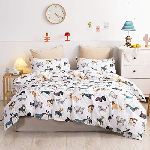 Ivellow Twin Duvet Cover Set for Kids 3Pcs Cotton Dog Pattern