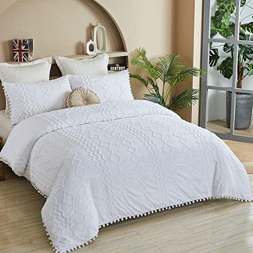 FADFAY White Boho Pom Pom Duvet Cover Set Twin XL