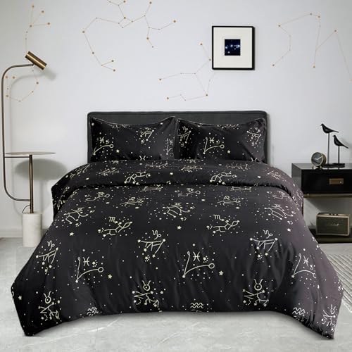 Kids Constellation Duvet Cover Set - Galaxy Zodiac Theme for Bedrooms