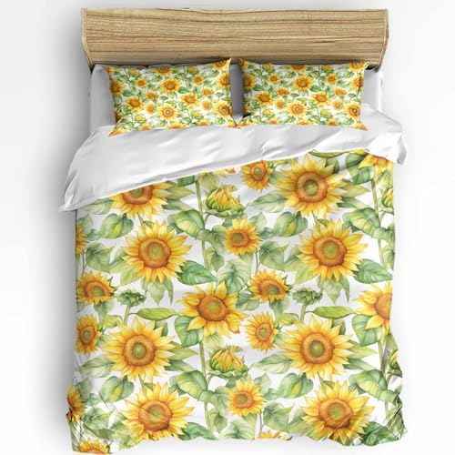 3 Piece Twin Bedding Set with Sunflower Duvet Cover and Pillowcases