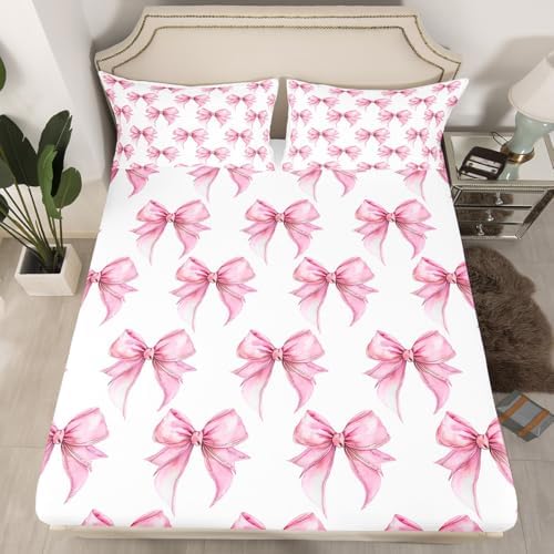 Feelyou Girl Pink Bowknot Twin Sheet Set with Deep Pockets