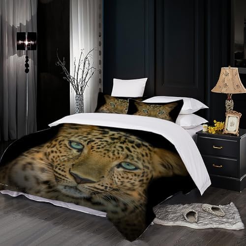 California King Leopard Duvet Cover Set with Zipper and 2 Pillow Cases