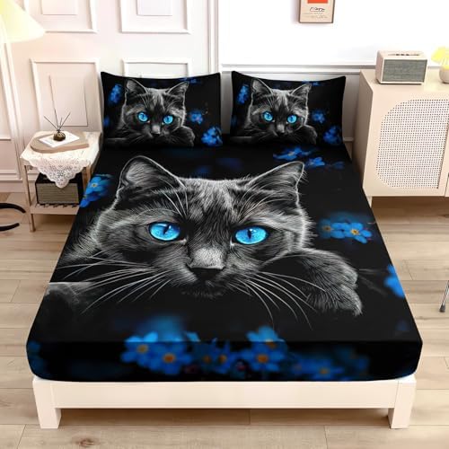UEVBF Black Cat Fitted Sheet Set Twin Size