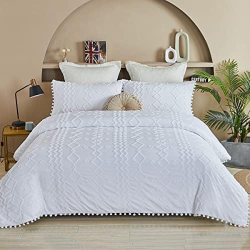 FADFAY White Boho Pom Pom Duvet Cover Set Twin XL