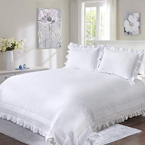 YINFUNG Ruffled Duvet Cover Set White Shabby Chic King 3 Piece