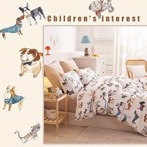 Ivellow Twin Duvet Cover Set for Kids 3Pcs Cotton Dog Pattern