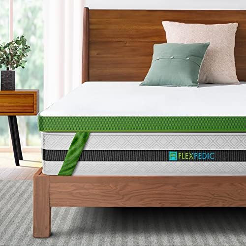 FLEXPEDIC 3 Inch Twin Mattress Topper with Green Tea Bamboo Charcoal
