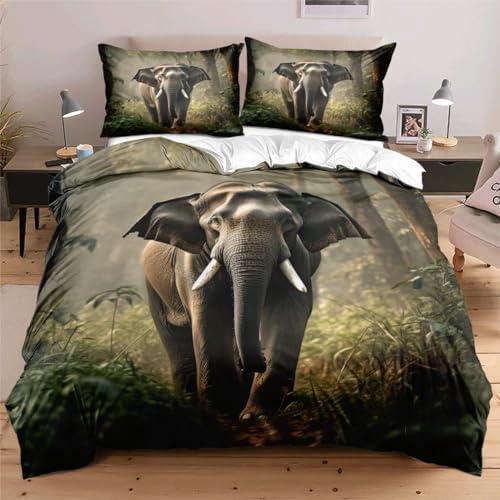 Elephant Duvet Cover Set King Size with 2 Pillowcases