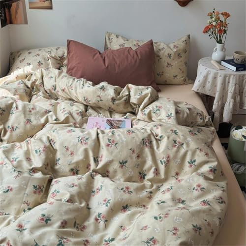 Brown Retro Flower Duvet Cover Set 3 Pieces Queen Size