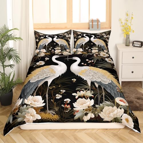 Feelyou Japanese Crane Duvet Cover Set 3Pcs King Size 1