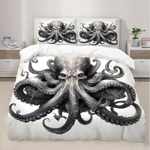 STRELEC Octopus Duvet Cover Set Gray White California King