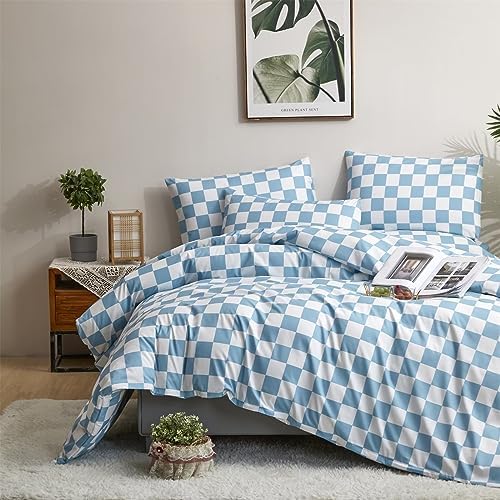 Houseri Light Blue Plaid Duvet Cover Twin