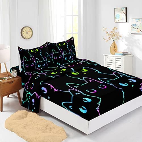 Cute Cartoon Cat Sheet Set with Pillowcase and Fitted Sheet