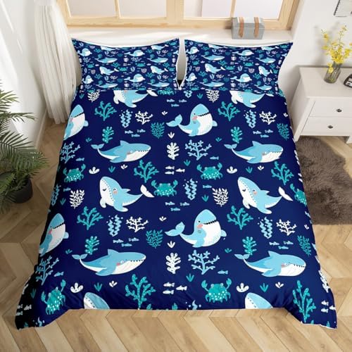 Cute Shark Duvet Cover Set Twin Size 2pcs