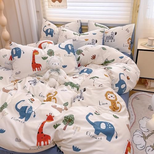 Kids Duvet Cover Queen Size with Cartoon Animals