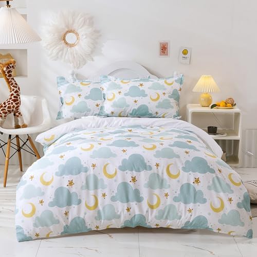 Kids Duvet Cover Set Twin with Cloud and Moon Pattern 1