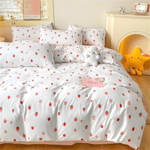 Sedefen Strawberry Duvet Cover Set Queen Size Cute Pink