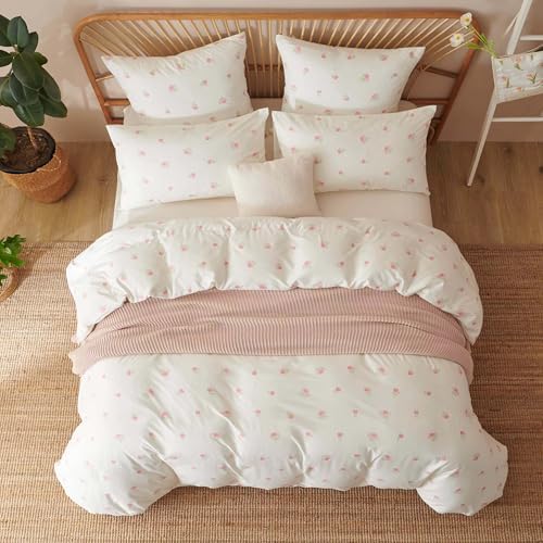 Bildenly Duvet Cover Twin White Pink Tulip Pattern