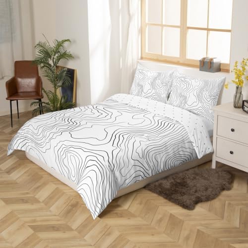 Erosebridal King Size Duvet Set Black Abstract Lines