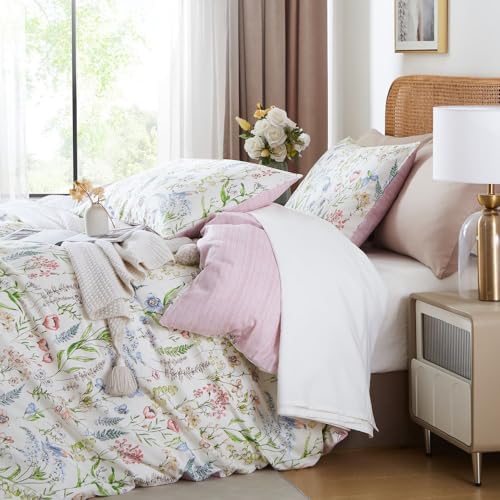 Jolusere Botanical Floral Duvet Cover Queen Set 3Pcs