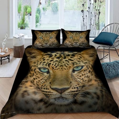 California King Leopard Duvet Cover Set with Zipper and 2 Pillow Cases