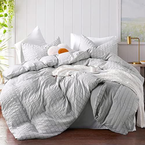 NTBAY Seersucker Duvet Cover Set Twin 2 Piece Light Grey
