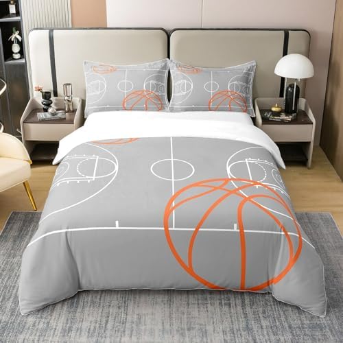 Feelyou Basketball Duvet Cover Set Queen Size Grey