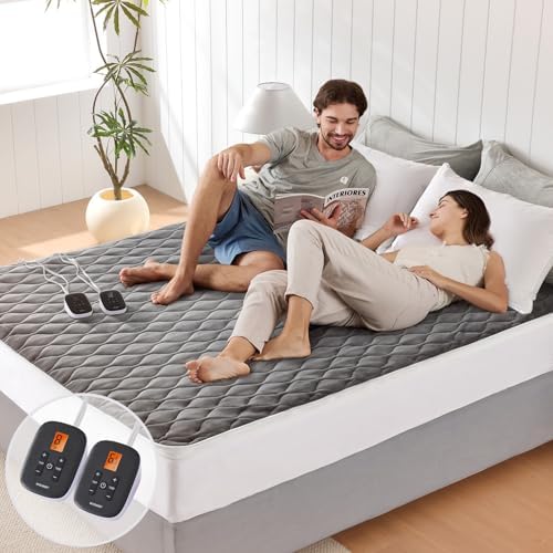 WOOMER Queen Dual Control Heated Mattress Pad - 60x80 Electric with 10 Heat Settings