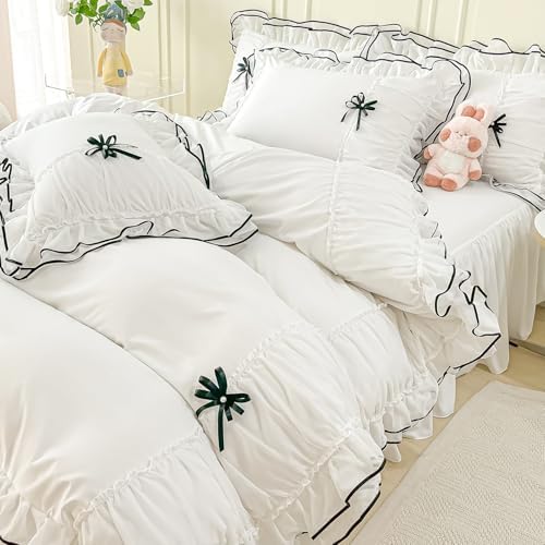 Watbro Kids Duvet Cover Set Queen Size with Bowtie Ruffles