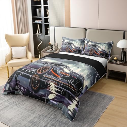 Feelyou Race Car Cotton Duvet Cover Set Twin Size