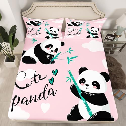 Feelyou Kids Pink Panda Bed Sheet Set Twin Size