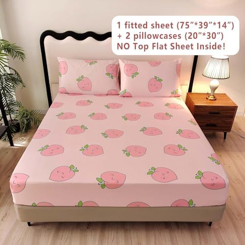 SDY 3PCS Pink Peach Print Sheet Set Twin Size