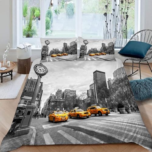 California King Yellow Bus Duvet Set with Zipper and Pillowcases