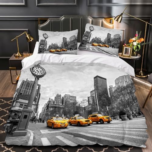 California King Yellow Bus Duvet Set with Zipper and Pillowcases