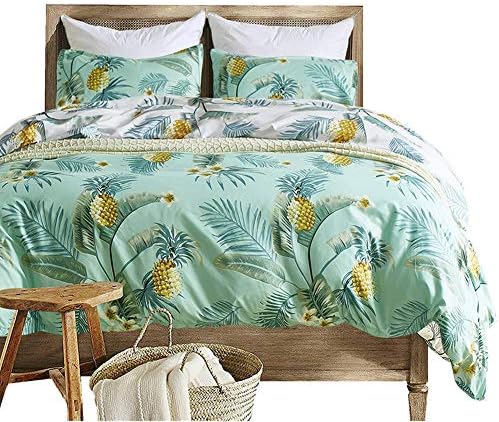 Feelyou Leaf Duvet Cover Set King Size Green Pineapple Pattern