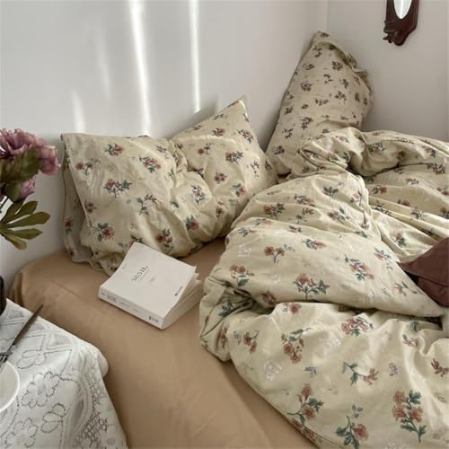 Brown Retro Flower Duvet Cover Set 3 Pieces Queen Size