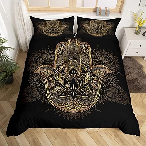 Homewish Gold Hamsa Hand Duvet Cover Set King Size 1