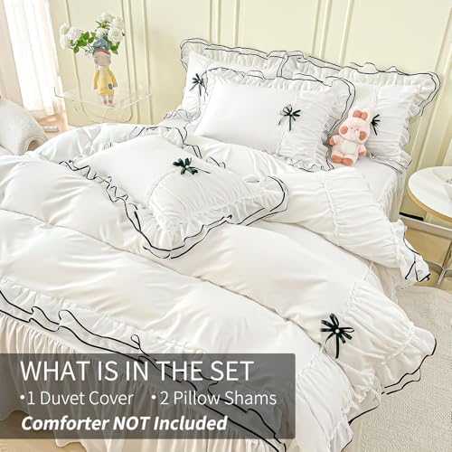 Watbro Kids Duvet Cover Set Queen Size with Bowtie Ruffles