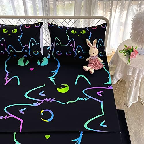 Cute Cartoon Cat Sheet Set with Pillowcase and Fitted Sheet