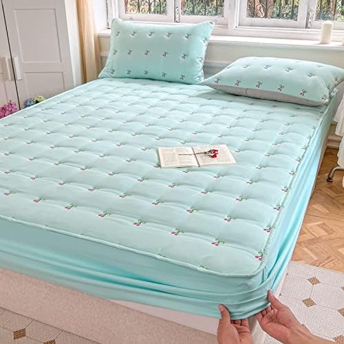 FCLDESHOP Fitted Mattress Pad Cover Blue 120cmx200cm