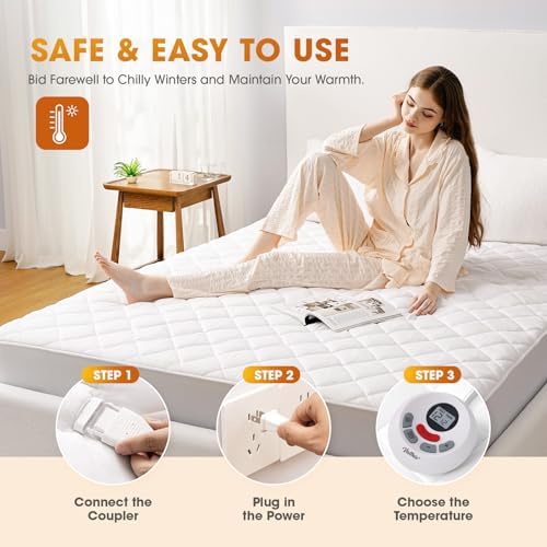 Valthie Heated Mattress Pad Twin Size 39x75 White
