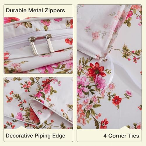Pink Floral Boho Duvet Cover Queen 3Pcs Set