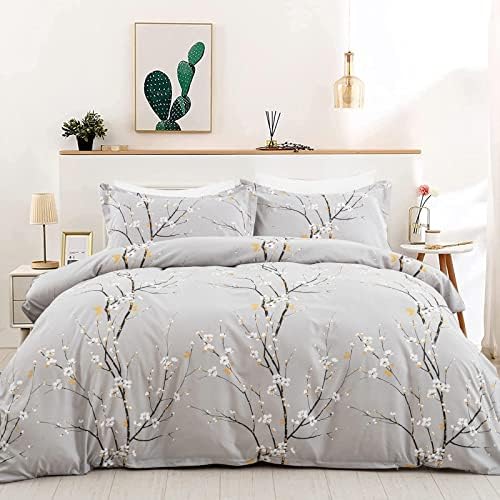 WONGS BEDDING Grey Floral Duvet Cover Set King