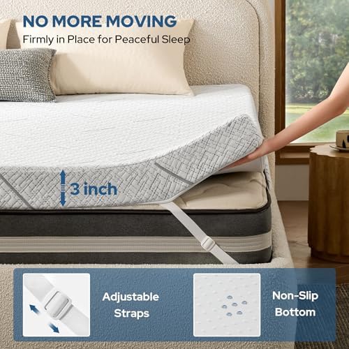 BEDLORE 3 Inch Gel Memory Foam Mattress Topper with Straps 1