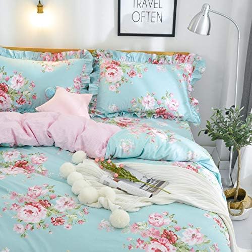 FADFAY Farmhouse Shabby Pink Floral Bedding Set 4-Piece California King