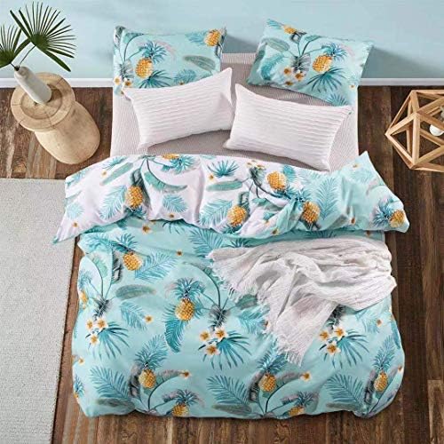 Feelyou Leaf Duvet Cover Set King Size Green Pineapple Pattern