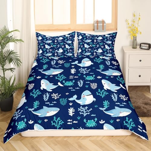 Cute Shark Duvet Cover Set Twin Size 2pcs