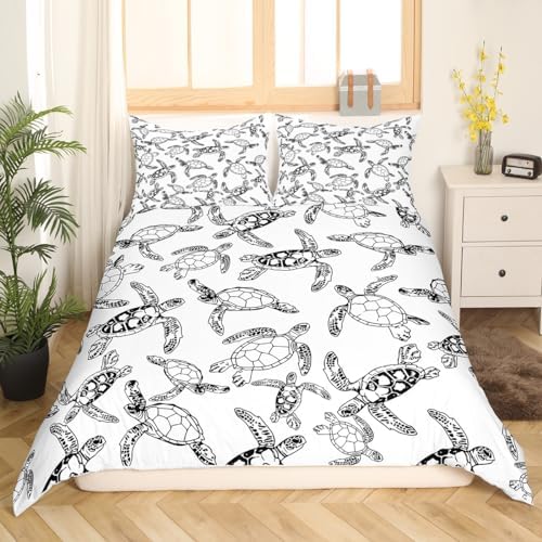 Feelyou Kids Sea Turtle Duvet Cover Set Black and White