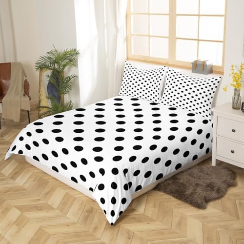 Feelyou Polka Dots Duvet Cover Set Modern Geometry Design Black White