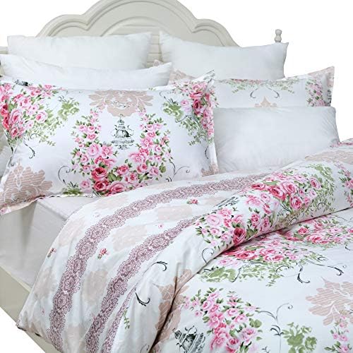 FADFAY Pink Rose Floral Duvet Cover Set
